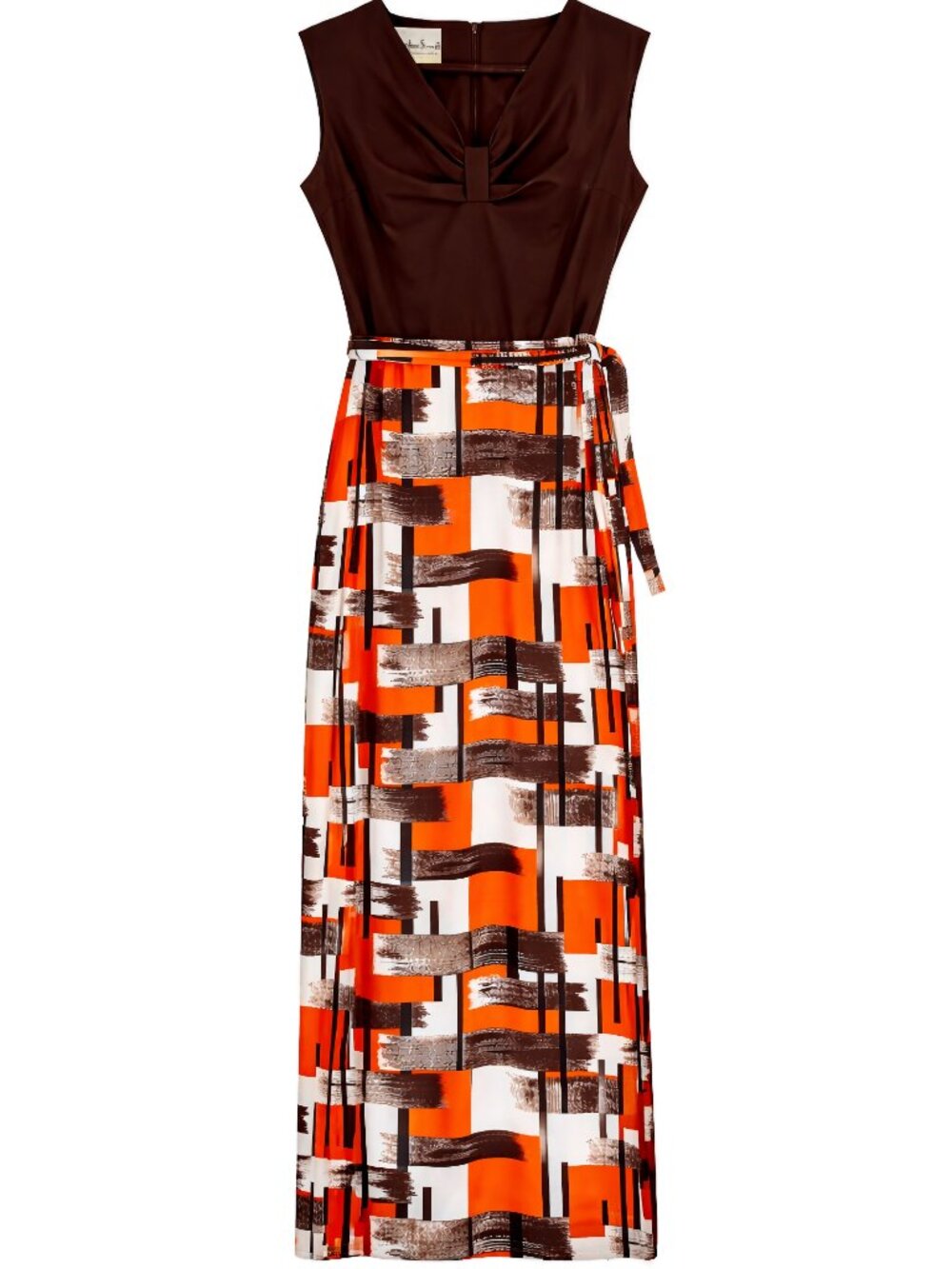 Vintage 70s Maxi Dress Bleeker Street USA Made ILGWU Brown Orange Size 12 - Picture 2 of 11